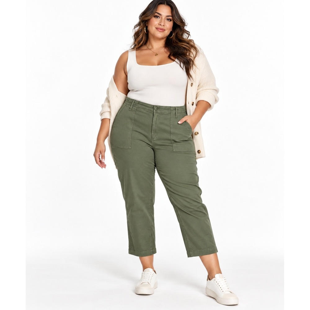 Liverpool Martini Olive Cargo Straight Leg Crop Pant 22W NEW